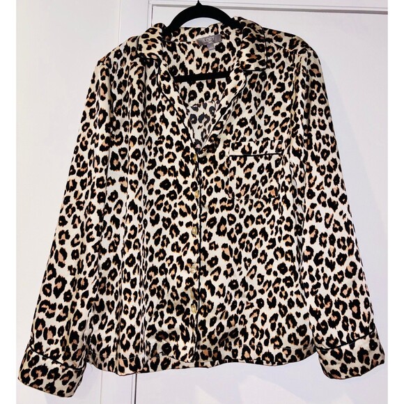 Ann Taylor LOFT Sleep Leopard Print Satin Notch Collar Pajama Top Large - Picture 2 of 5
